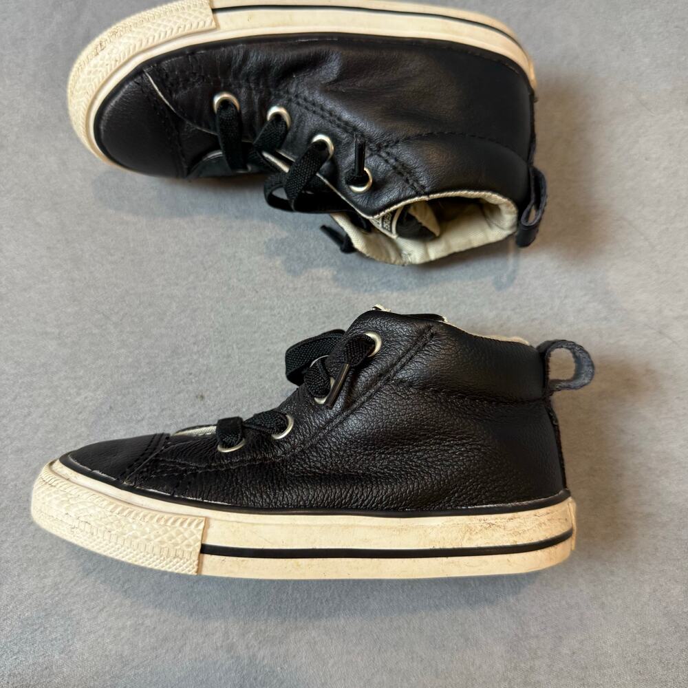 Converse All Star Chuck Taylor Black Leather High Tops Shoes Sneakers Size 6 - Picture 8 of 11